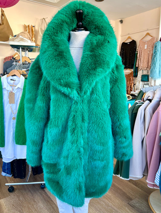 Mina Oz Green Luxe Faux Fur Coat