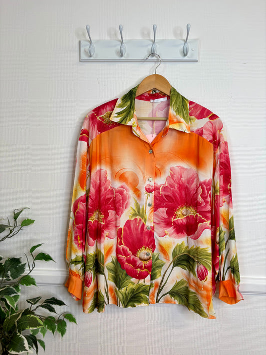 Tamarisk Curve Tropical Floral Print Shirt - Orange Or Blue