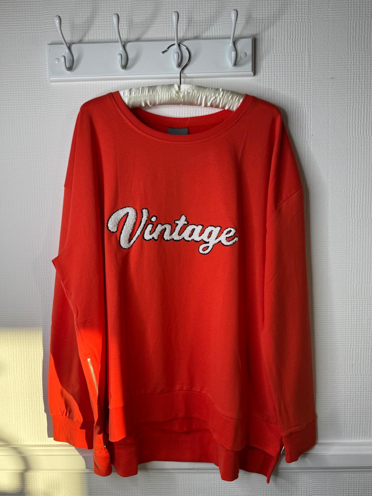 Vintage Embossed Varsity Style Slogan Sweatshirt With Side Zip Detail - 4 Colours