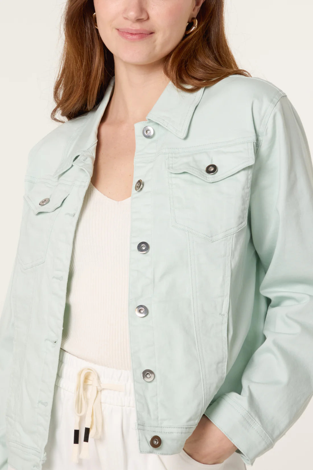 Tamsin Light Sage Green Stretch Denim Jacket