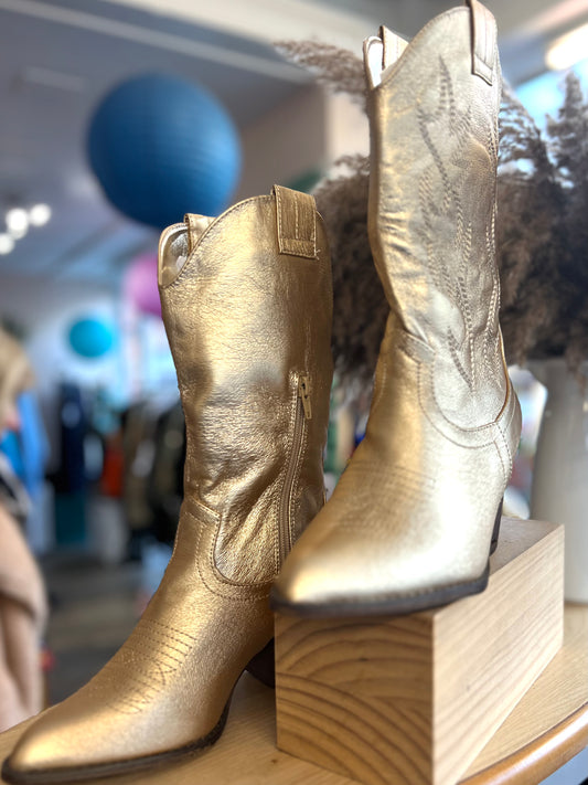 Taylor Metallic Gold Embroidered Western Cowboy Boots