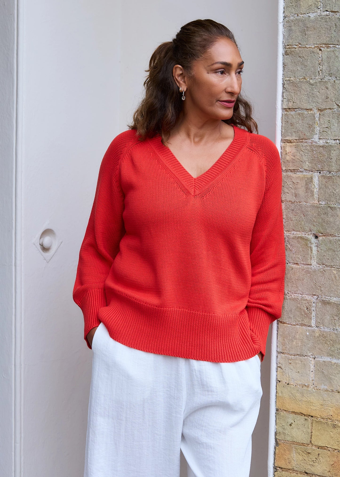 Pauline Relaxed Fit Cotton Blend V Neck Jumper