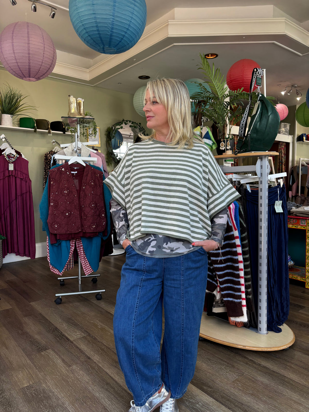 Steffa Lightweight Striped Cotton Blend Sweater