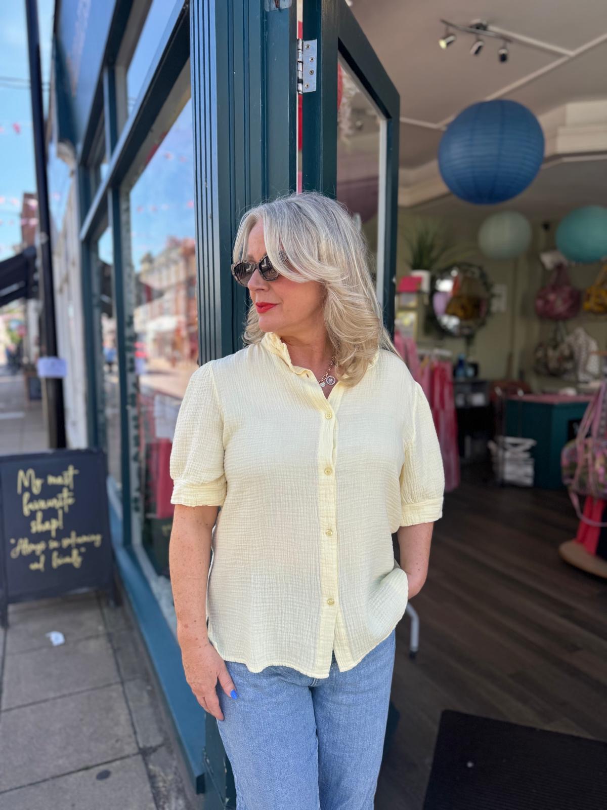 Emily Cotton Cheesecloth Short Sleeved Blouse With Piecrust Collar