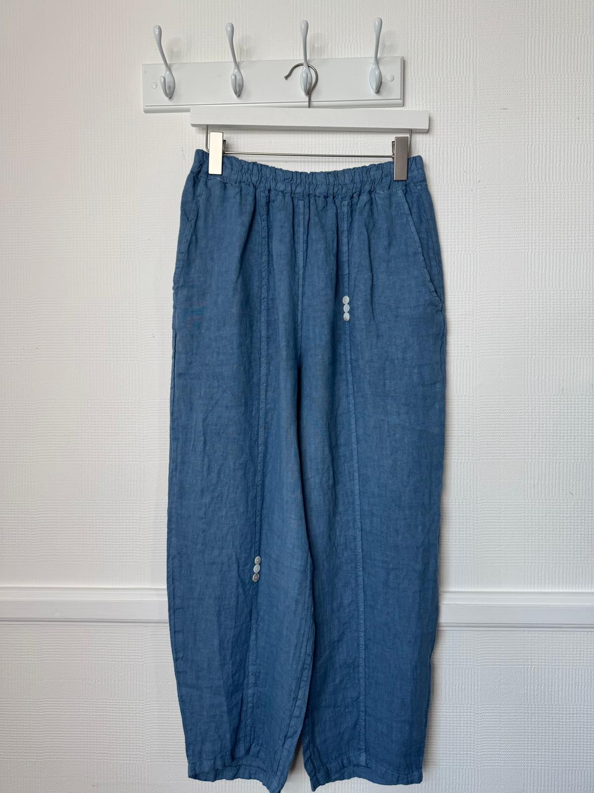 Lena Button Trim Linen Trousers