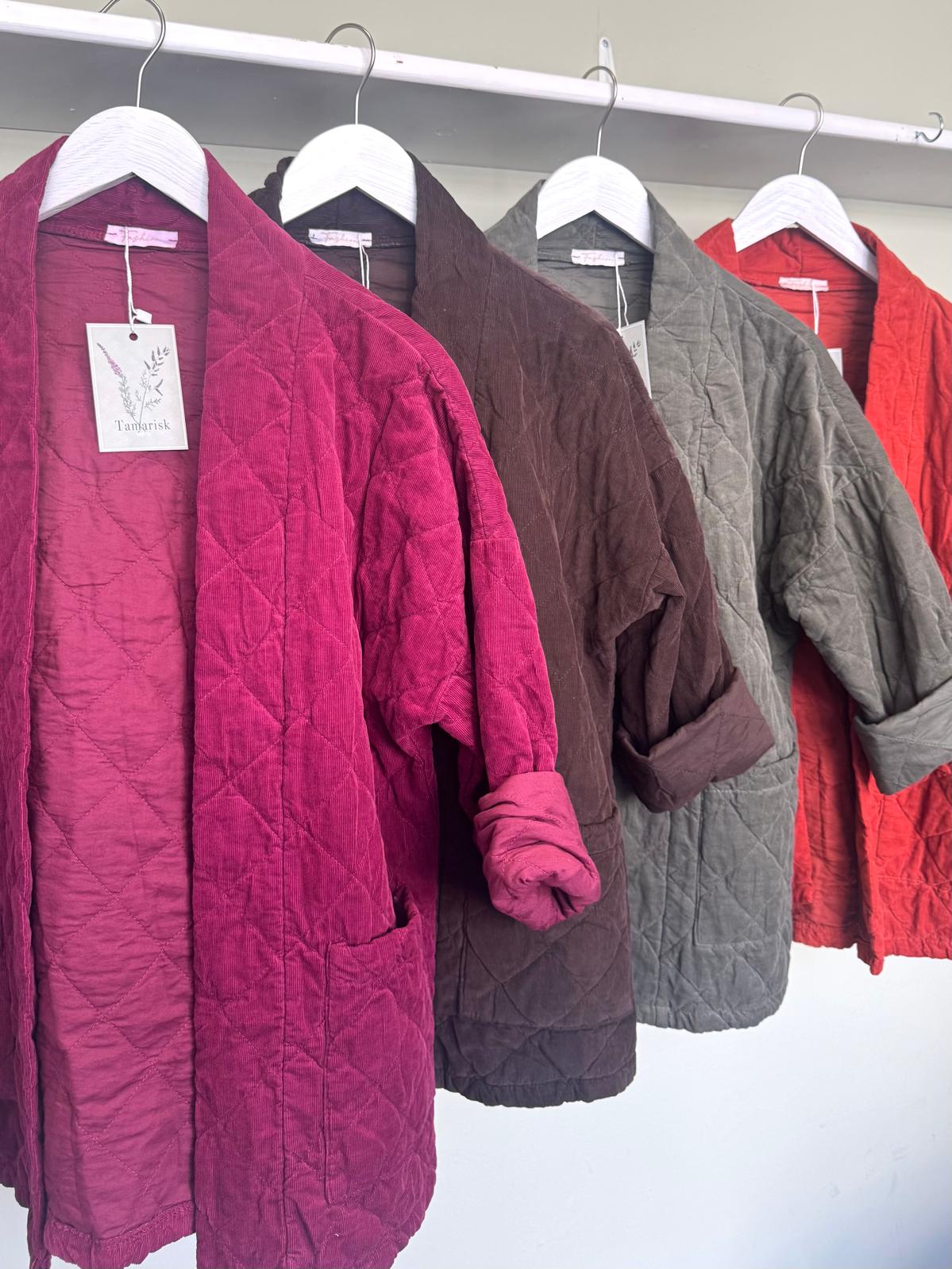 Celia Short Quilted Needlecord Kimono Jacket - 5 Colours