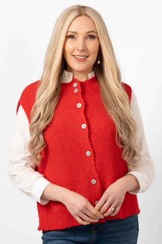 Blake Red Wool Blend Button Up Tank Top/Sweater Vest/Waistcoat