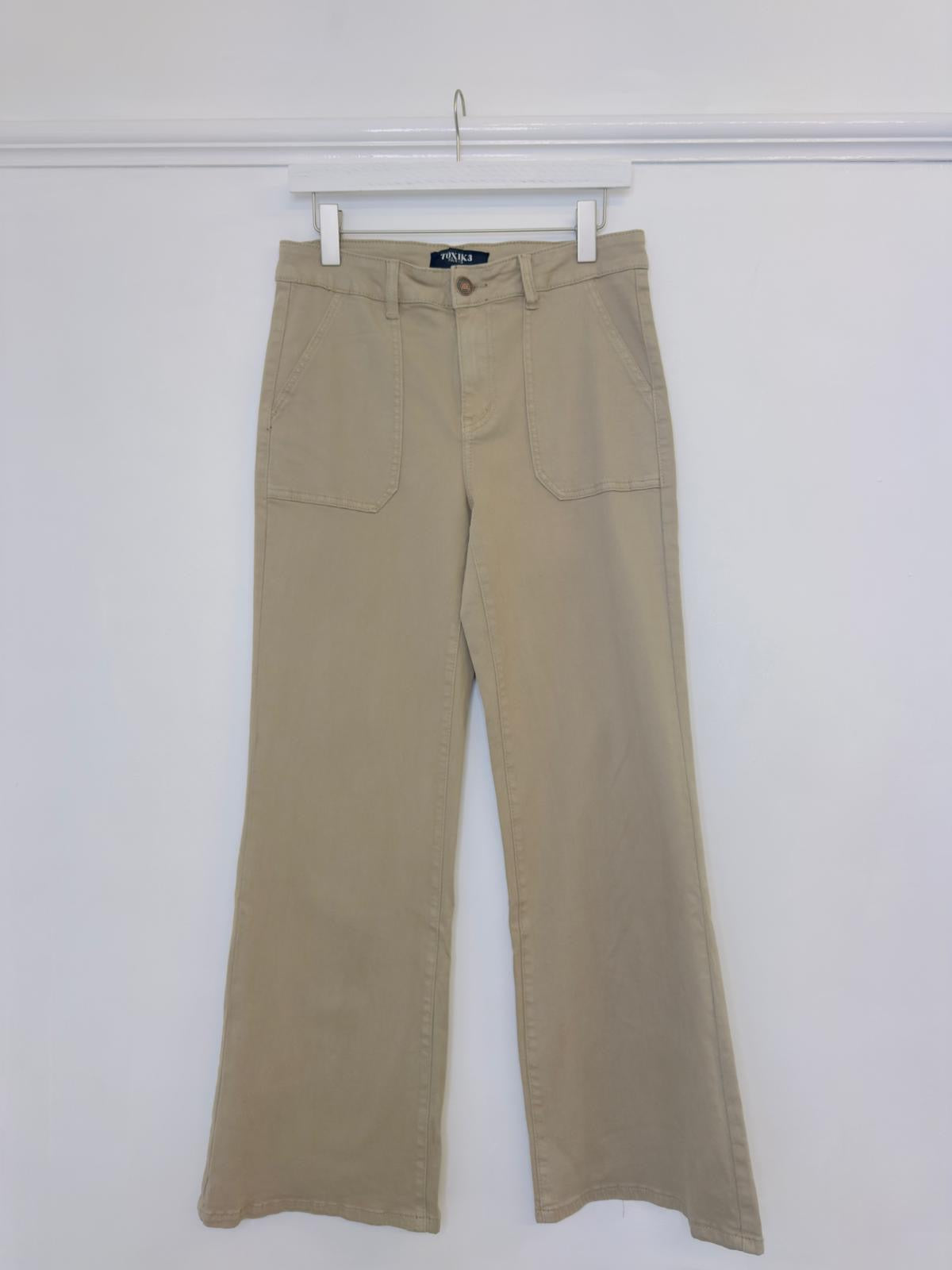 Toxik Wide Leg 70s Style Jeans - Sage Green Or Beige