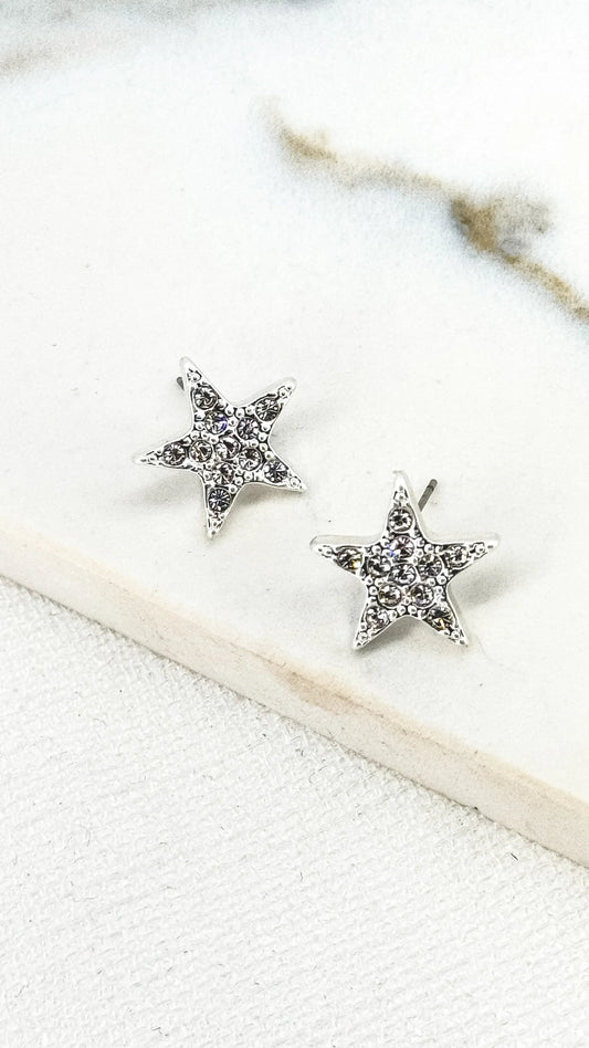 Envy Jewellery Silver Star Crystal Embellished Earrings