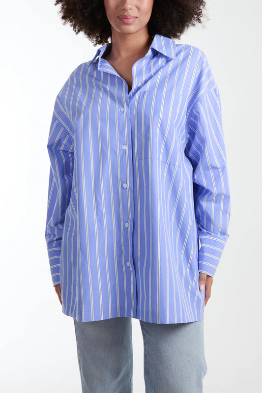 Tamarisk Curve Blue & White Striped Boyfriend Shirt