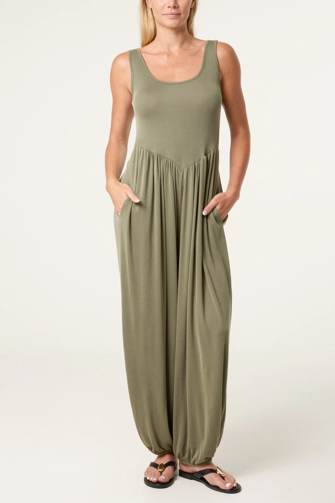 Judi Ribbed Vest Harem Pants Jumpsuit
