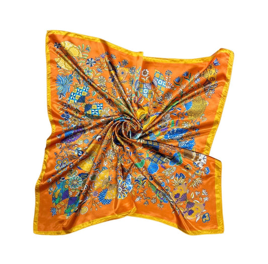 Orange Butterfly Satin Square Scarf