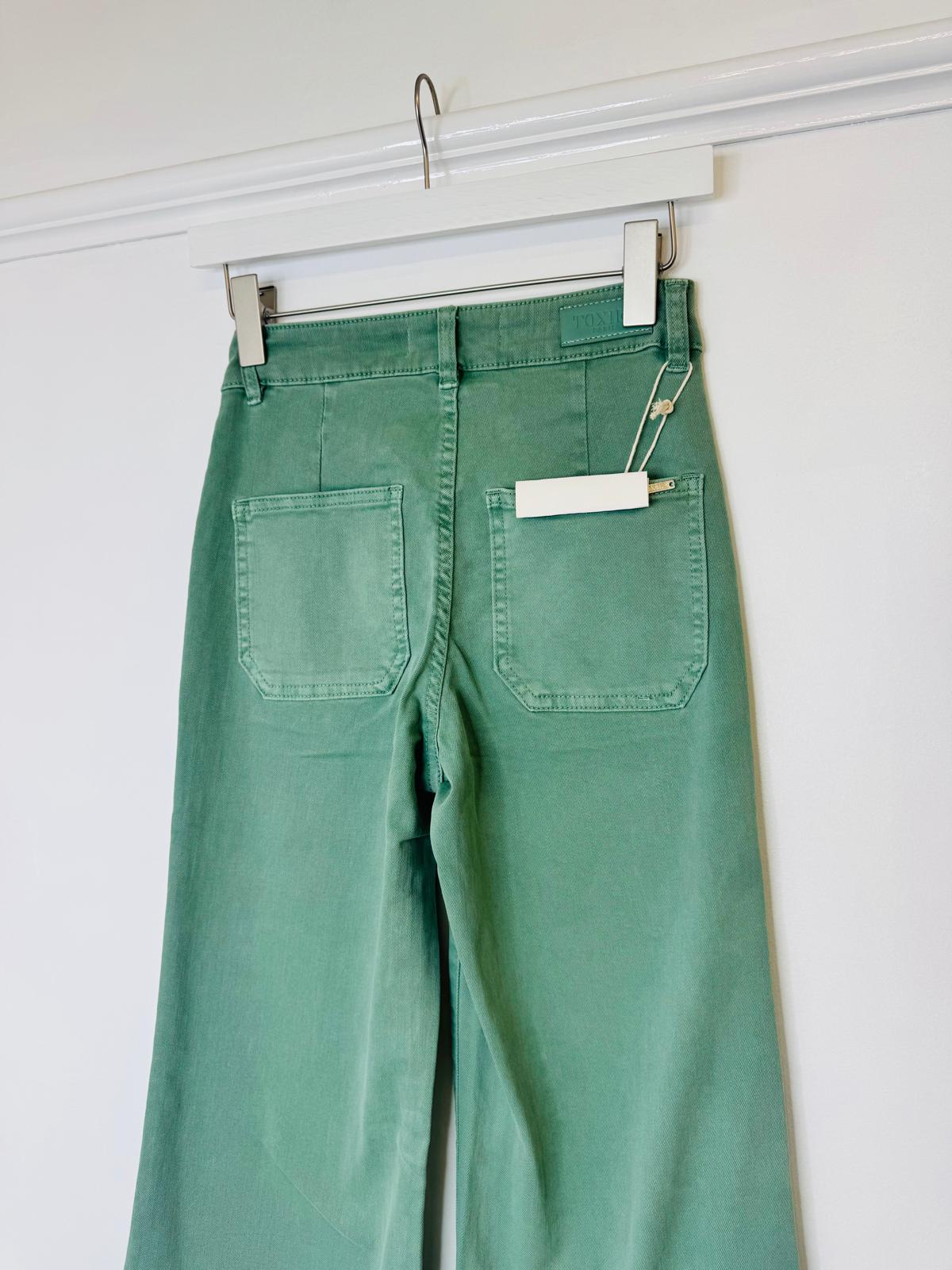 Toxik Wide Leg 70s Style Jeans - Sage Green Or Beige