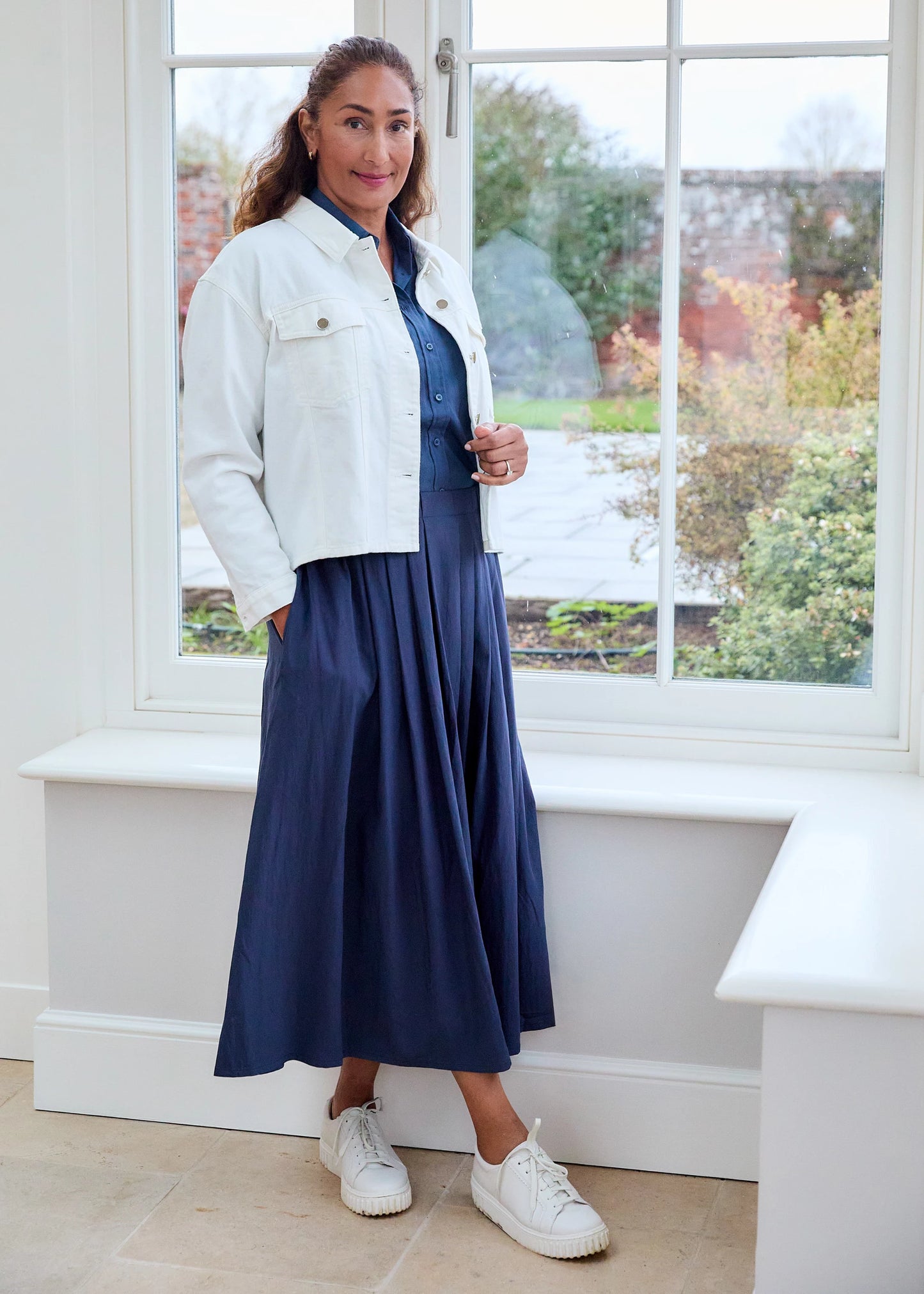 Isla Boxy Fit White Denim Jacket