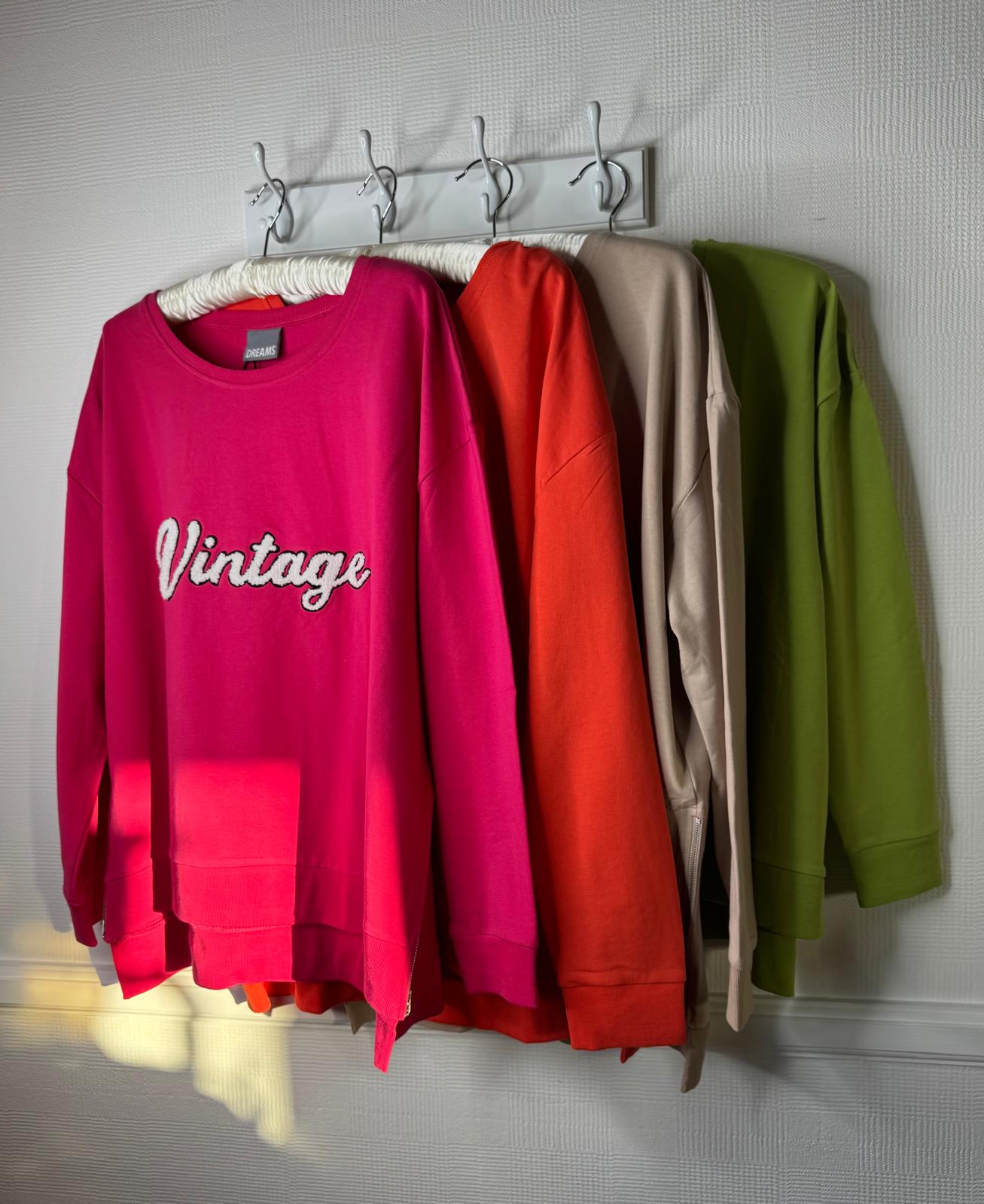 Vintage Embossed Varsity Style Slogan Sweatshirt With Side Zip Detail - 4 Colours