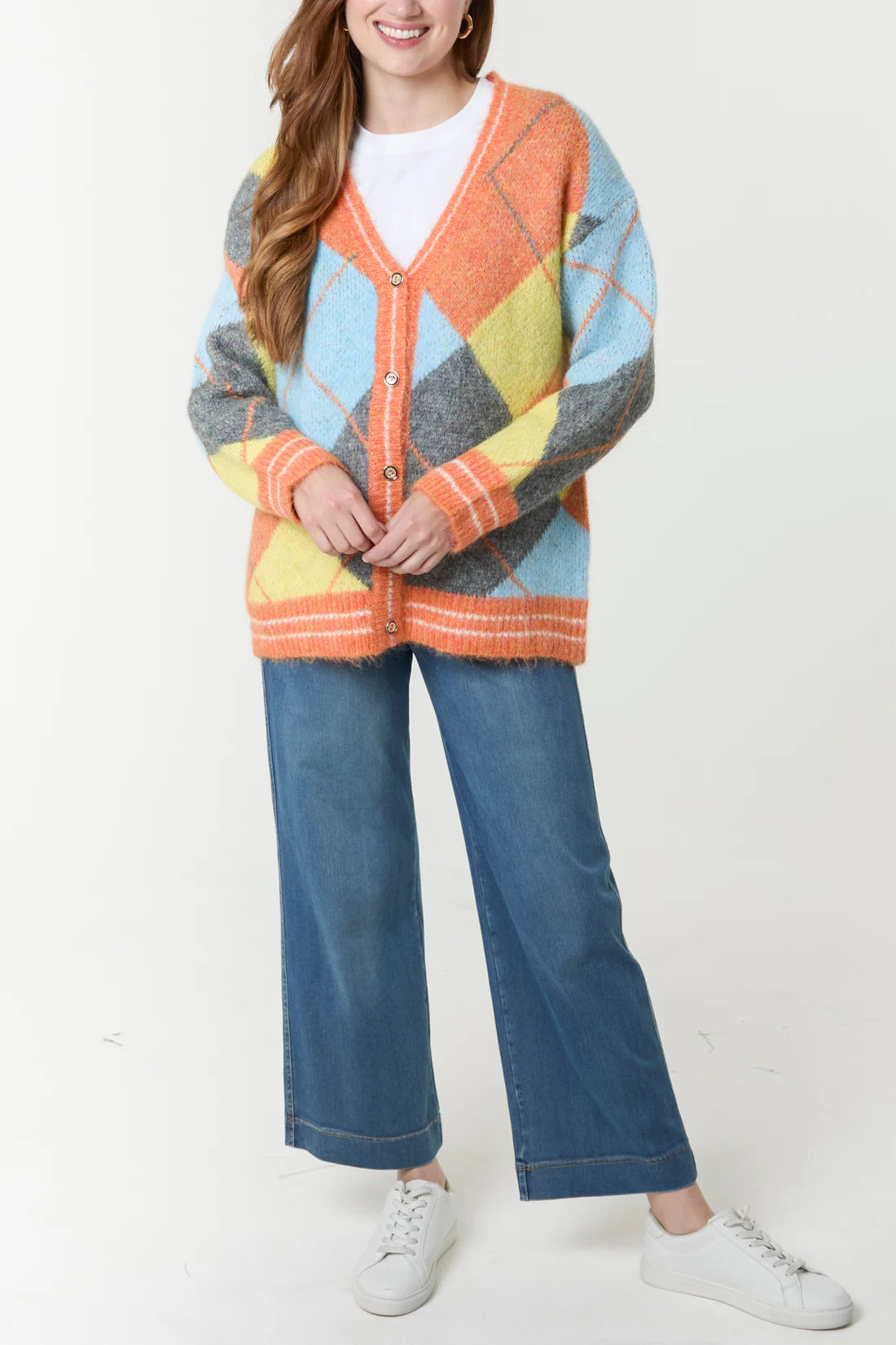 Georgie Orange & Blue Argyl Cardigan