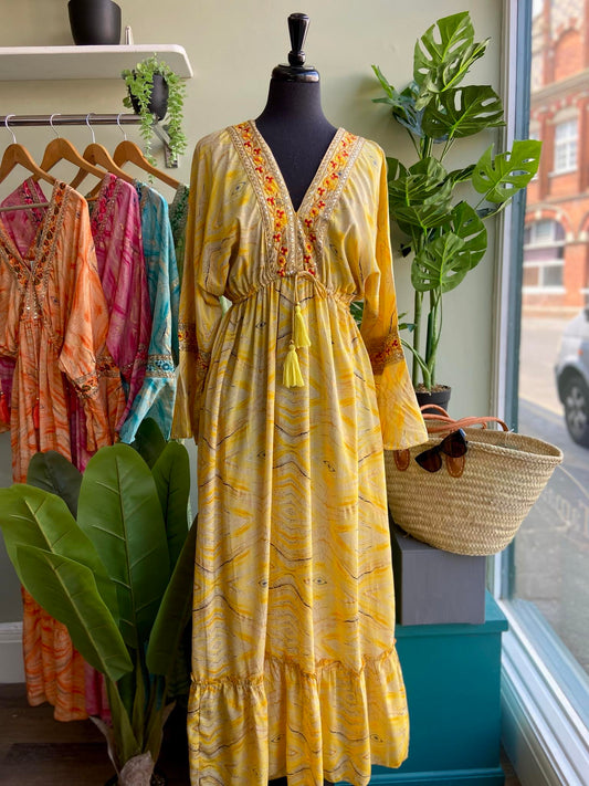 Rhiannon Silk Blend Boho Goddess Maxi Dress - 5 Colours