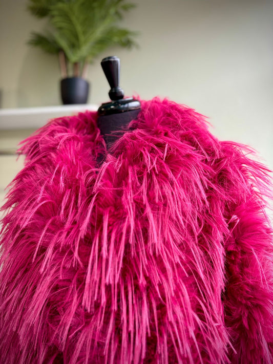 Shaggy Faux Fur Short Jacket - magenta pink purple 