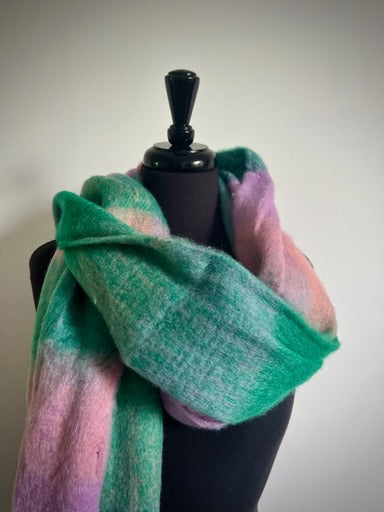 Fresh Breeze Green & Pink Checked Blanket Scarf