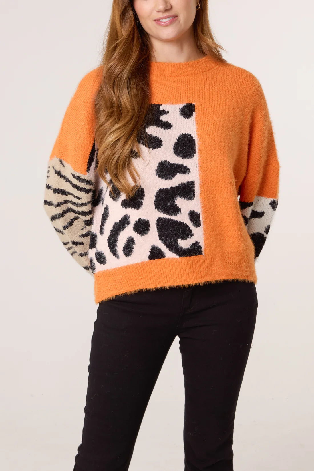 Samantha Tiger & Cow Print Super Fluffy Jumper - Pink or Orange