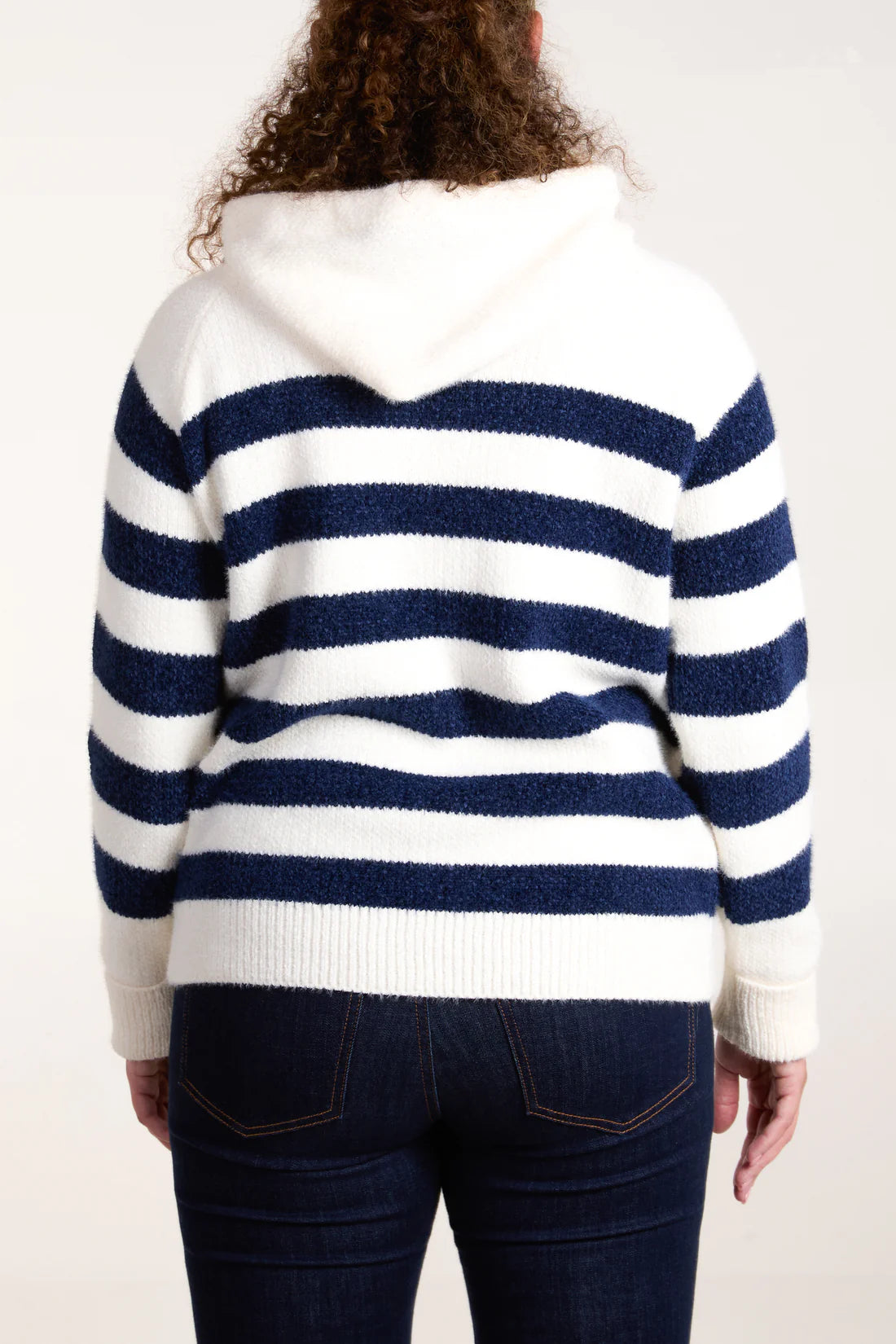 Rina Navy Striped Knitted Zip Up Hoodie