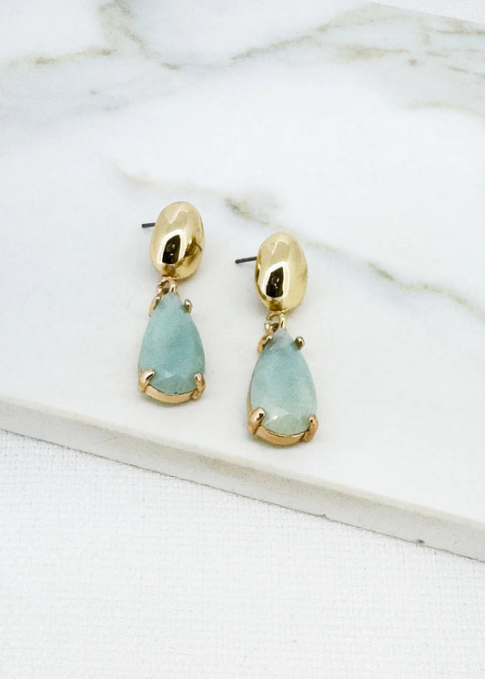 Envy Jewellery Gold Drop Earrings With Sea Green Agate Stone