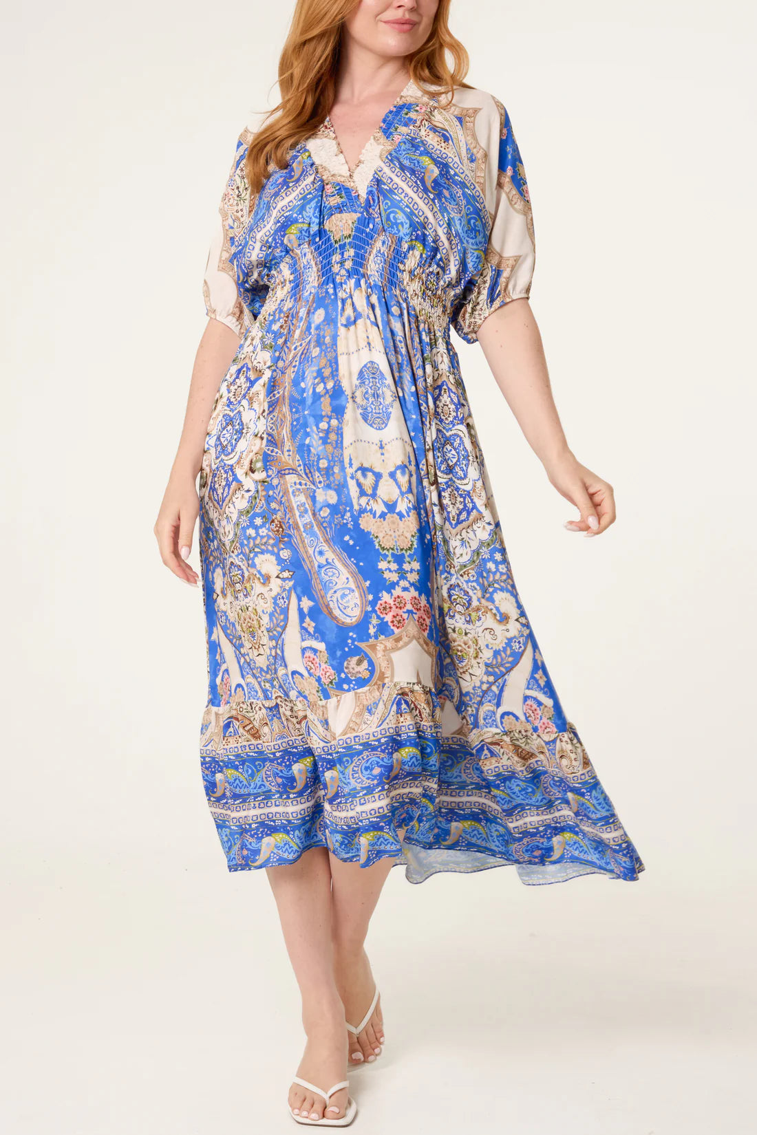 Callie Blue Paisley Boho Midi Dress