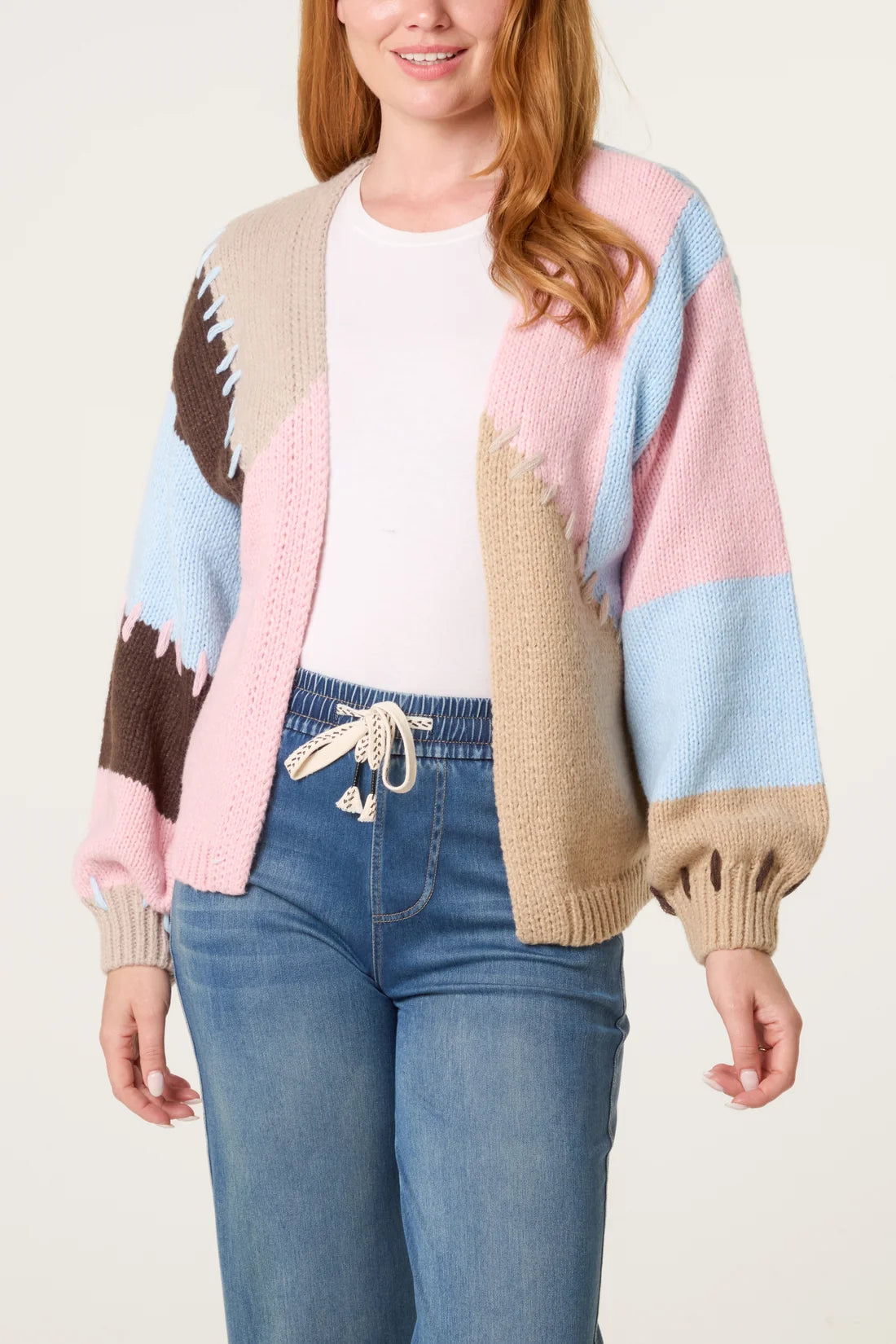 Tara Cosy Patchwork Knit Chunky Cardigan