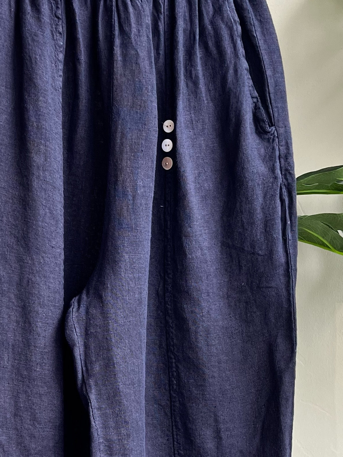 Lena Button Trim Linen Trousers
