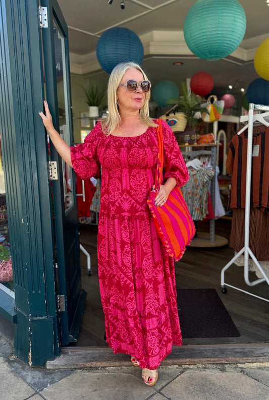 Lily Shirred Bodice Boho Maxi Dress