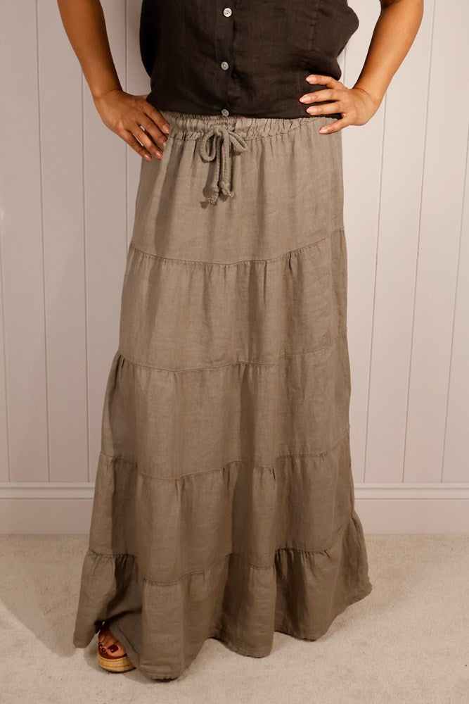 Nicola Tiered Linen Maxi Skirt