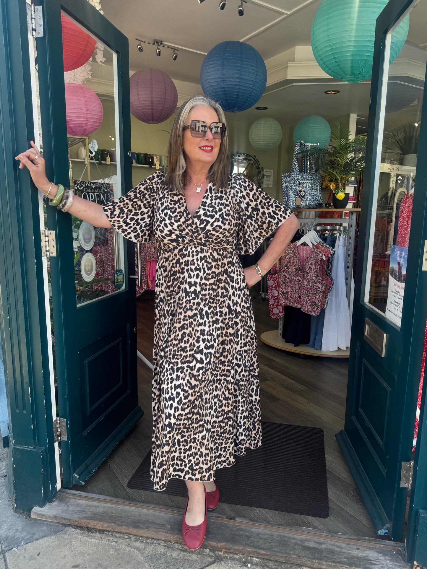 Amanda Leopard Print Faux Wrap Dress