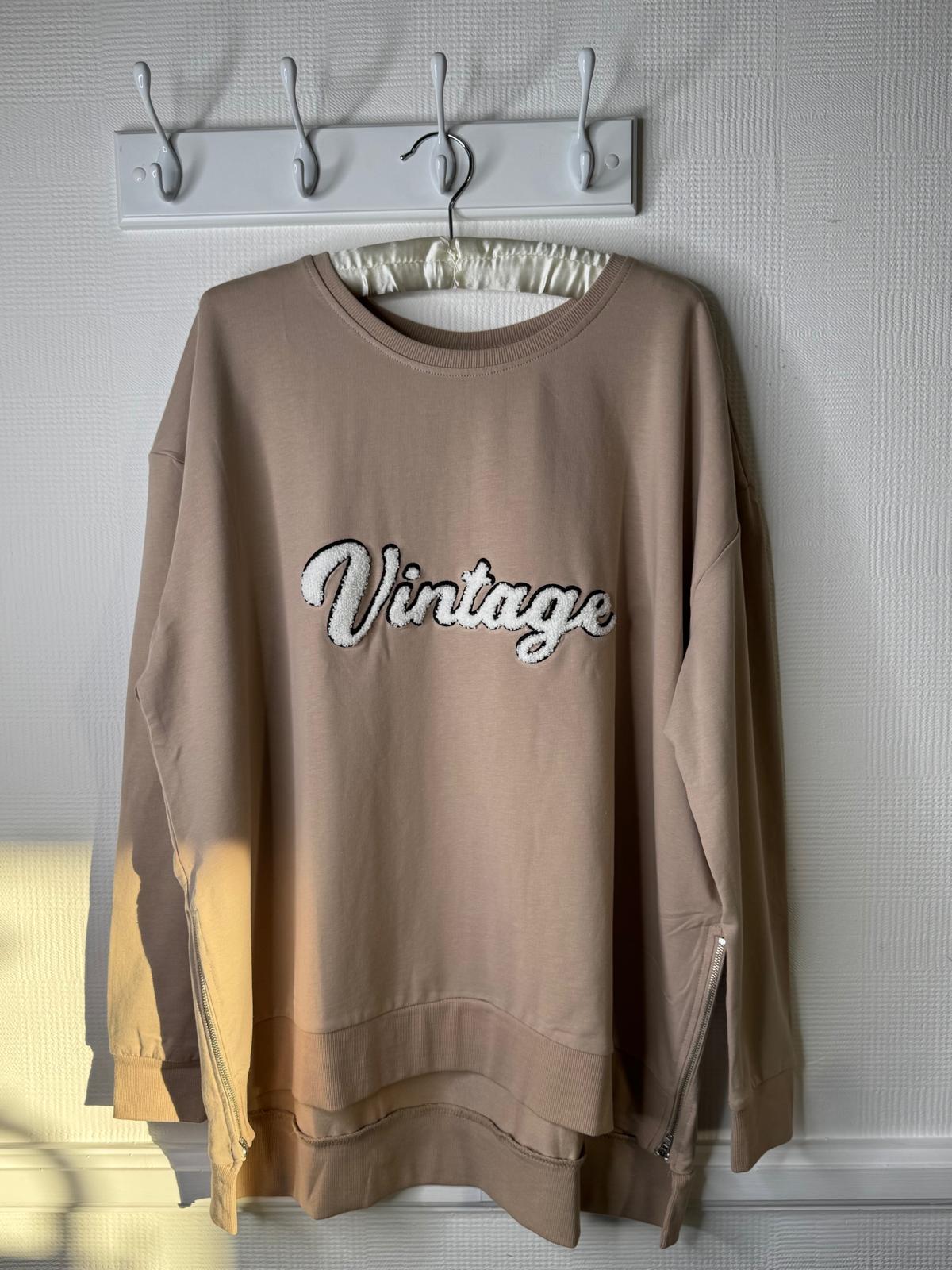 Vintage Embossed Varsity Style Slogan Sweatshirt With Side Zip Detail - 4 Colours