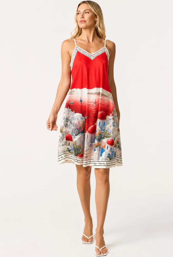 Santorini Short Satin Slip Dress