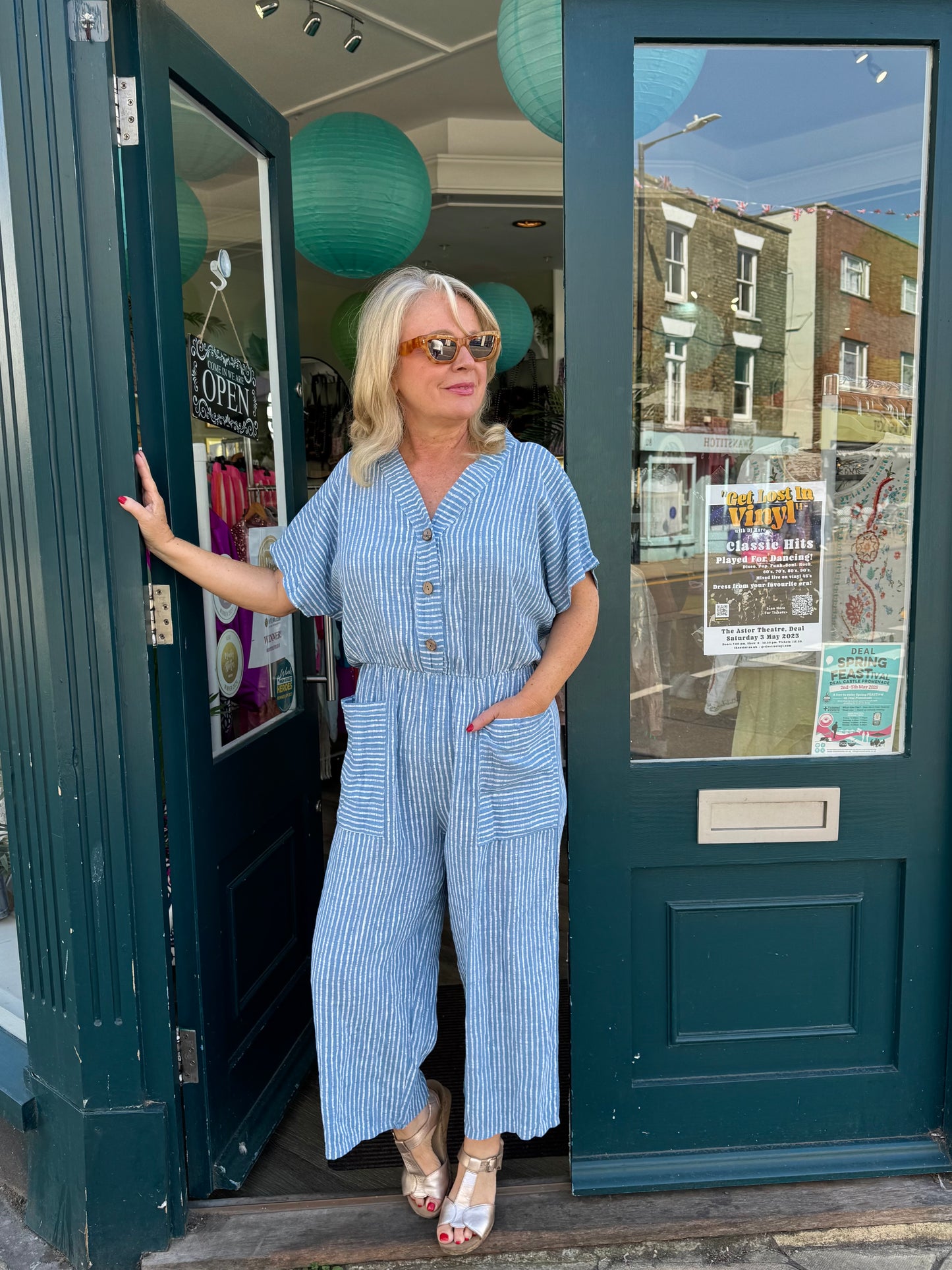 Jemima Cotton Seersucker Striped Crop Jumpsuit