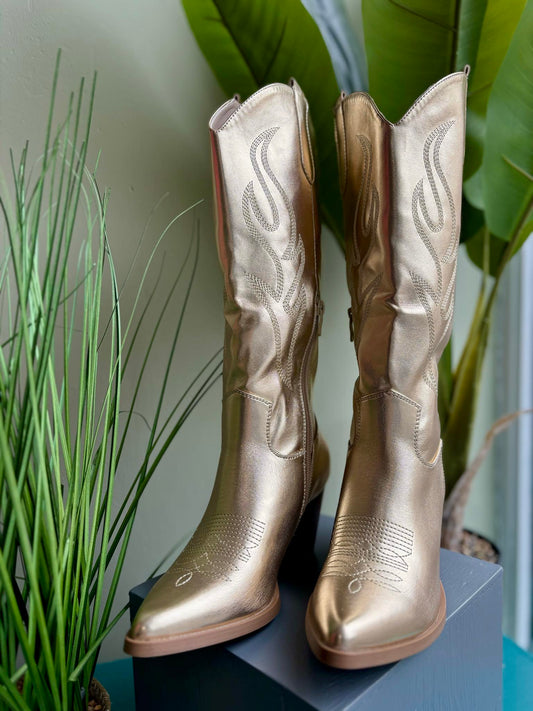 Taylor Metallic Gold Embellished Cowboy Boots