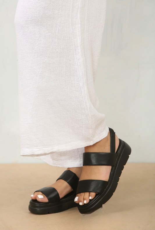 Tilly Black Double Strap Chunky Flatform Sandals