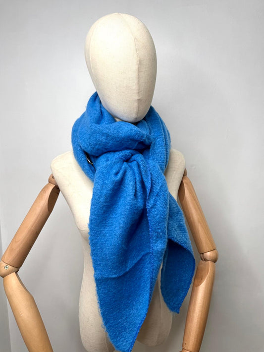 Bright Blue Plain Knit Wide Blanket Scarf