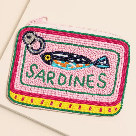 Small Pink Beaded Sardines Pouch Purse