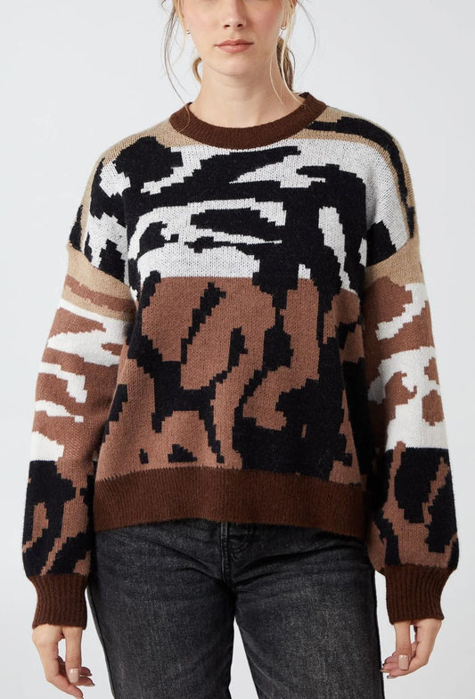 Millie Abstract Animal Print Soft Jumper