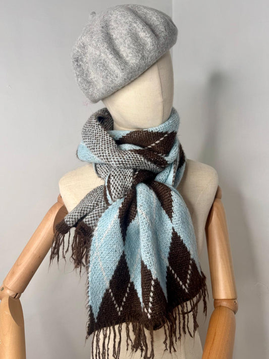 Powder Blue & Chocolate Brown Argyl Scarf
