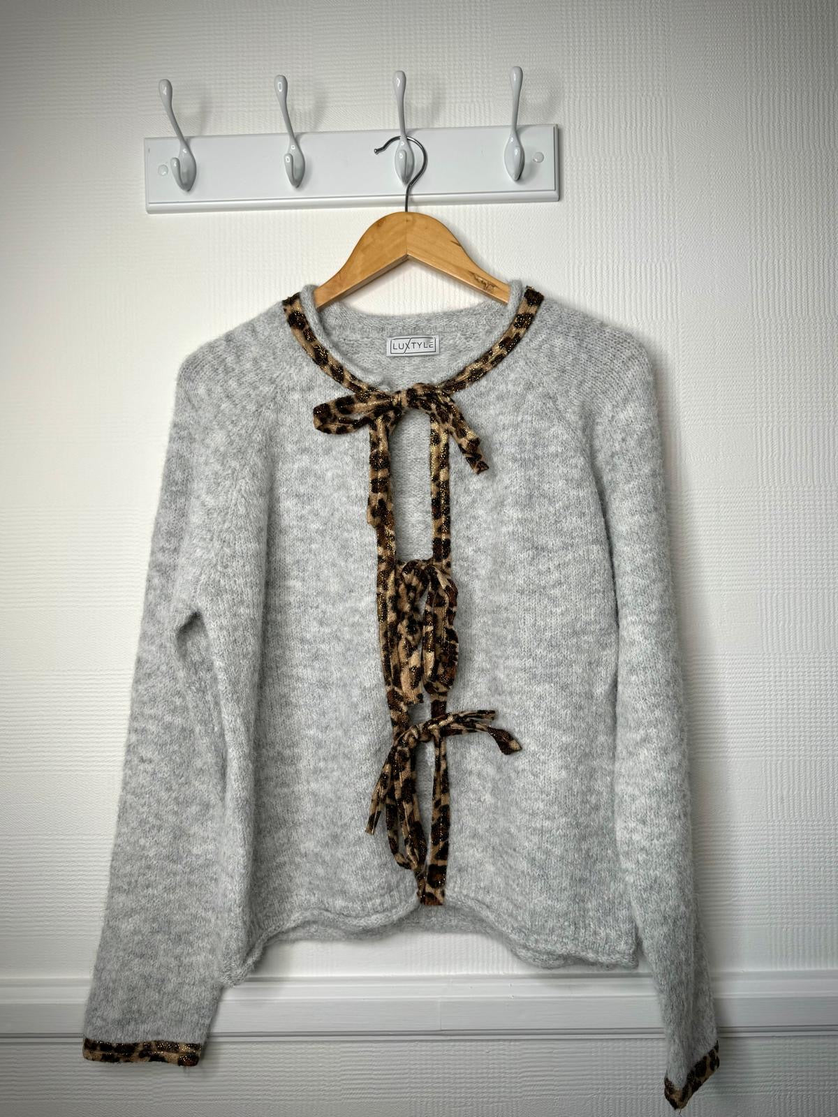 Isabelle Bow Tie Front Leopard Print Trim Cardigan - 2 Colours