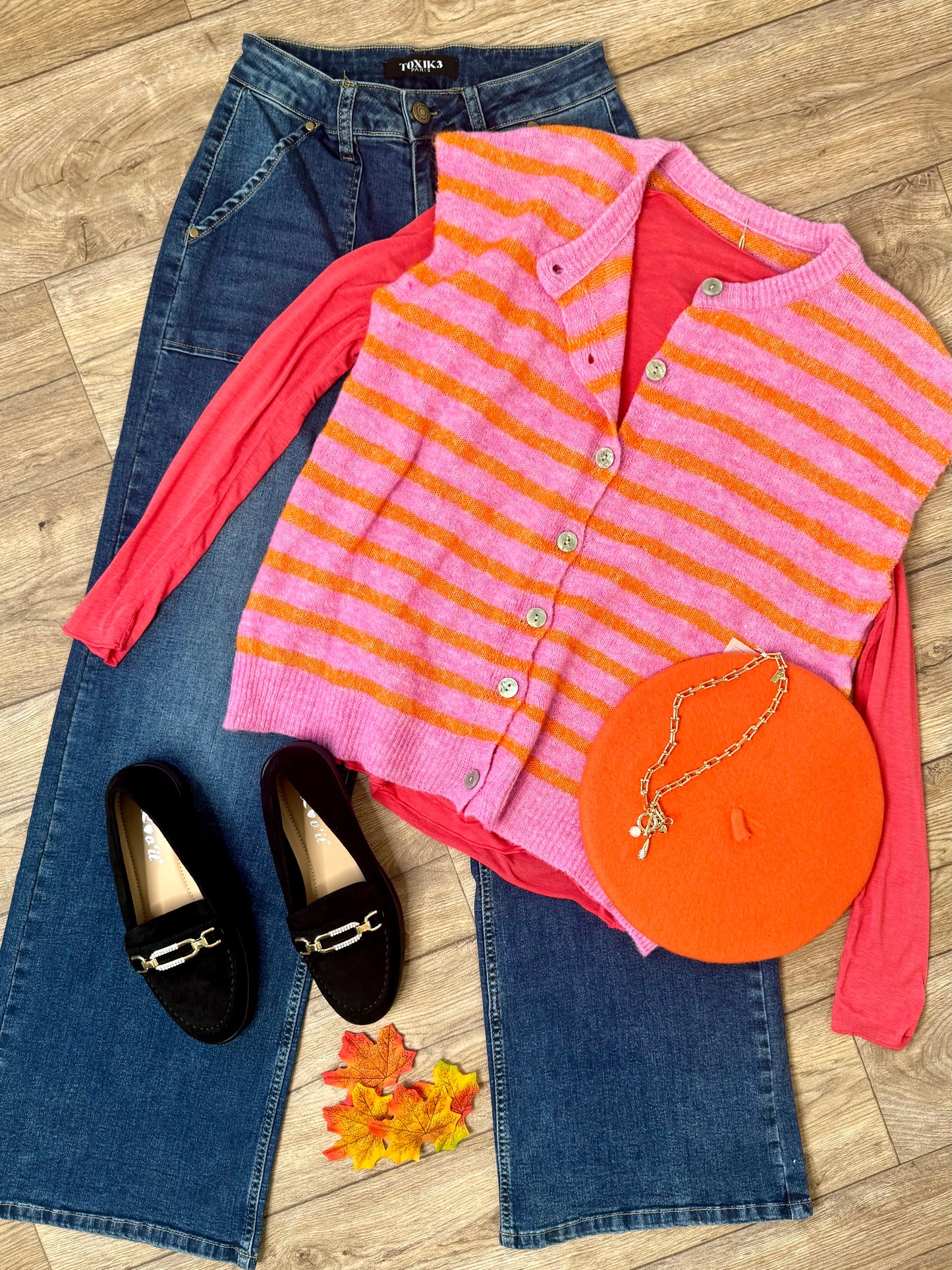 Nina Wool Blend Pink & Orange Striped Waistcoat/Sweater Vest