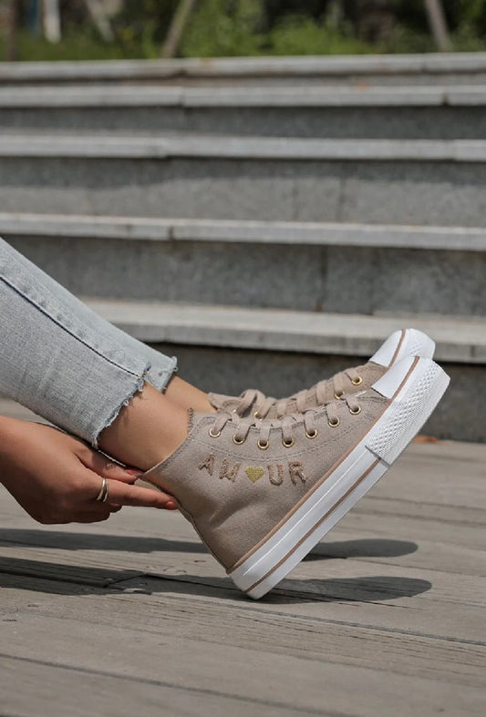 Amour Embellished Taupe Canvas High Tops