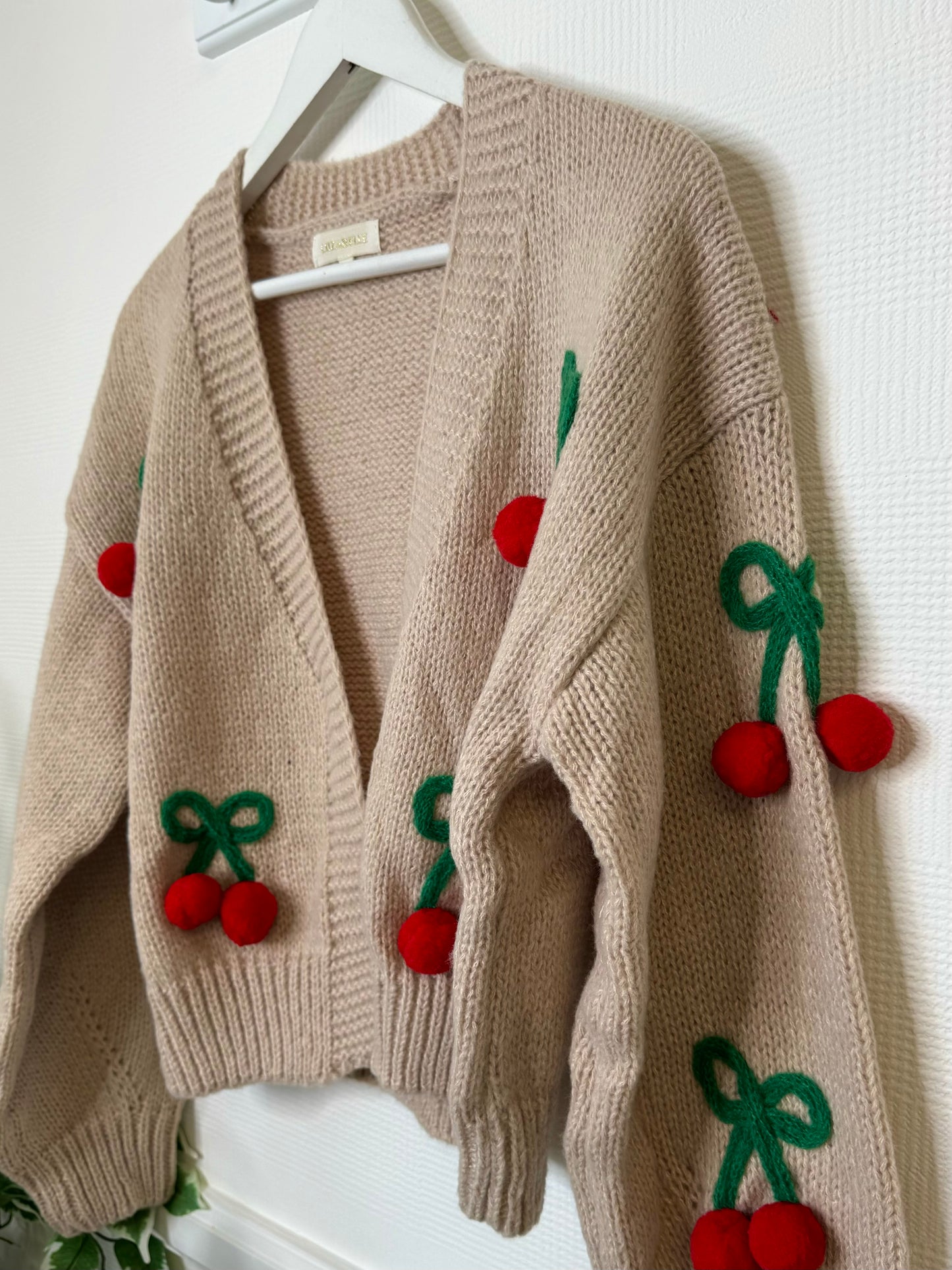 Cherry Baby Pom Pom Embellished Cropped Cardigan - Cream, Beige Or Black