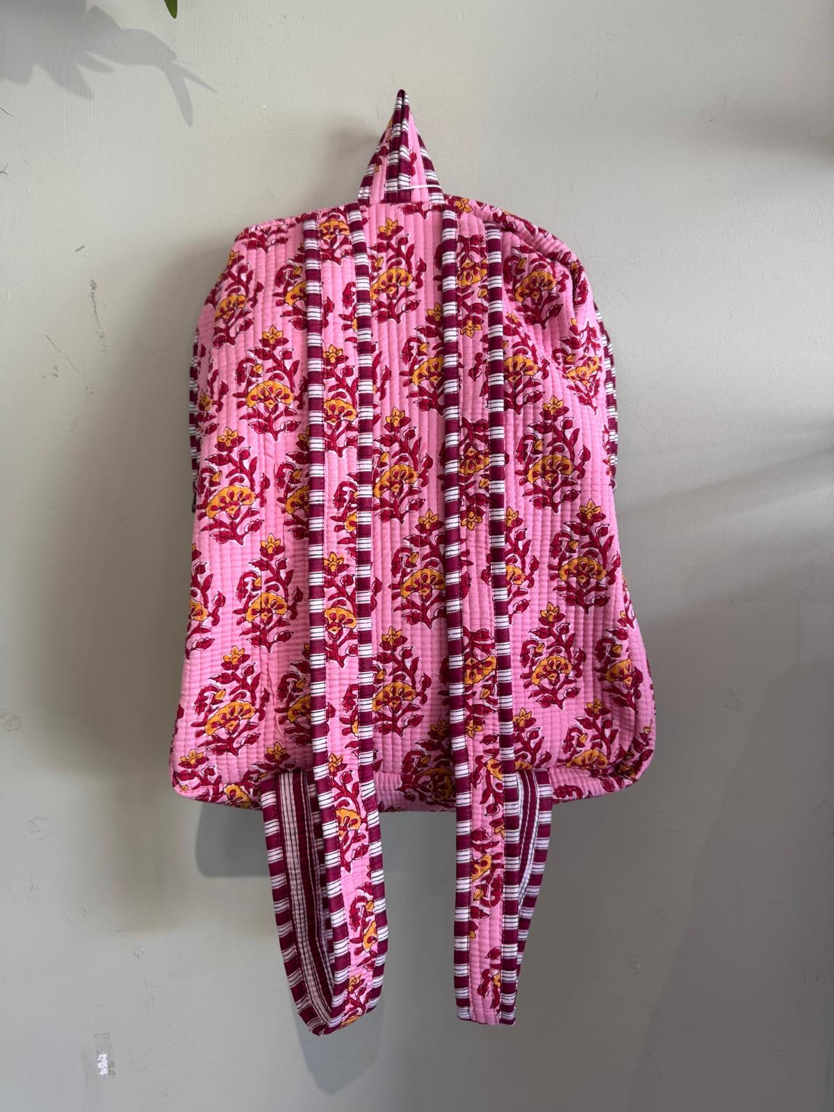Pink Floral Kantha Backpack