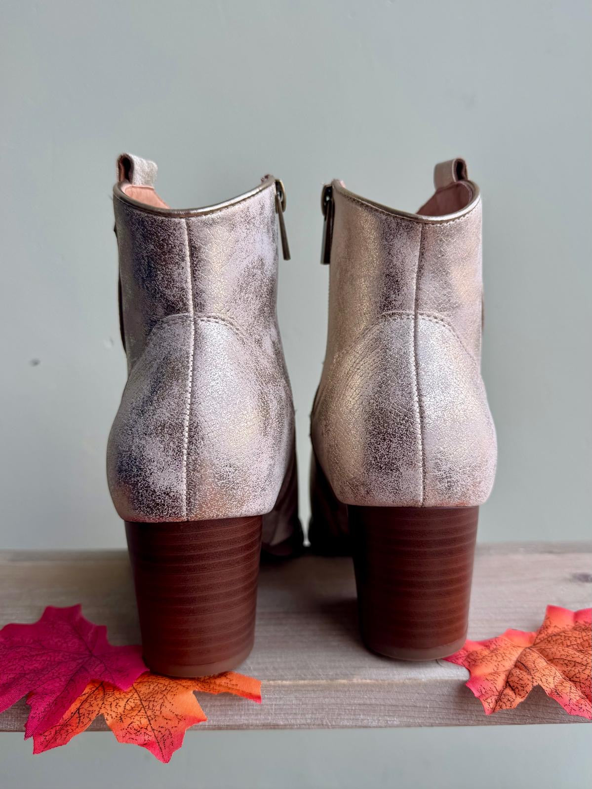 Matte Antiqued Gold Cowboy Ankle Boots
