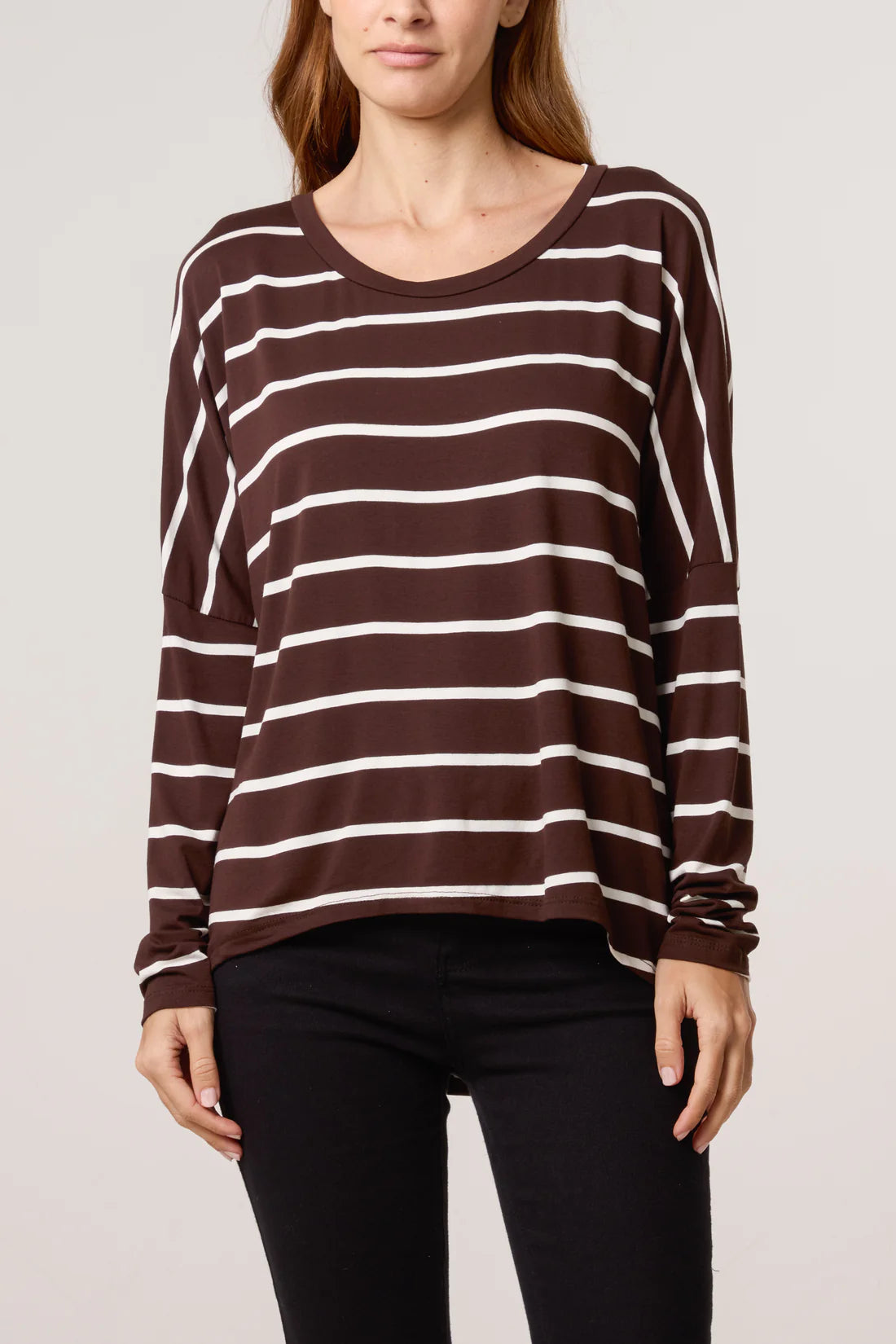 Amanda Long Sleeve Stripe Top - Navy, Black Or Burgundy