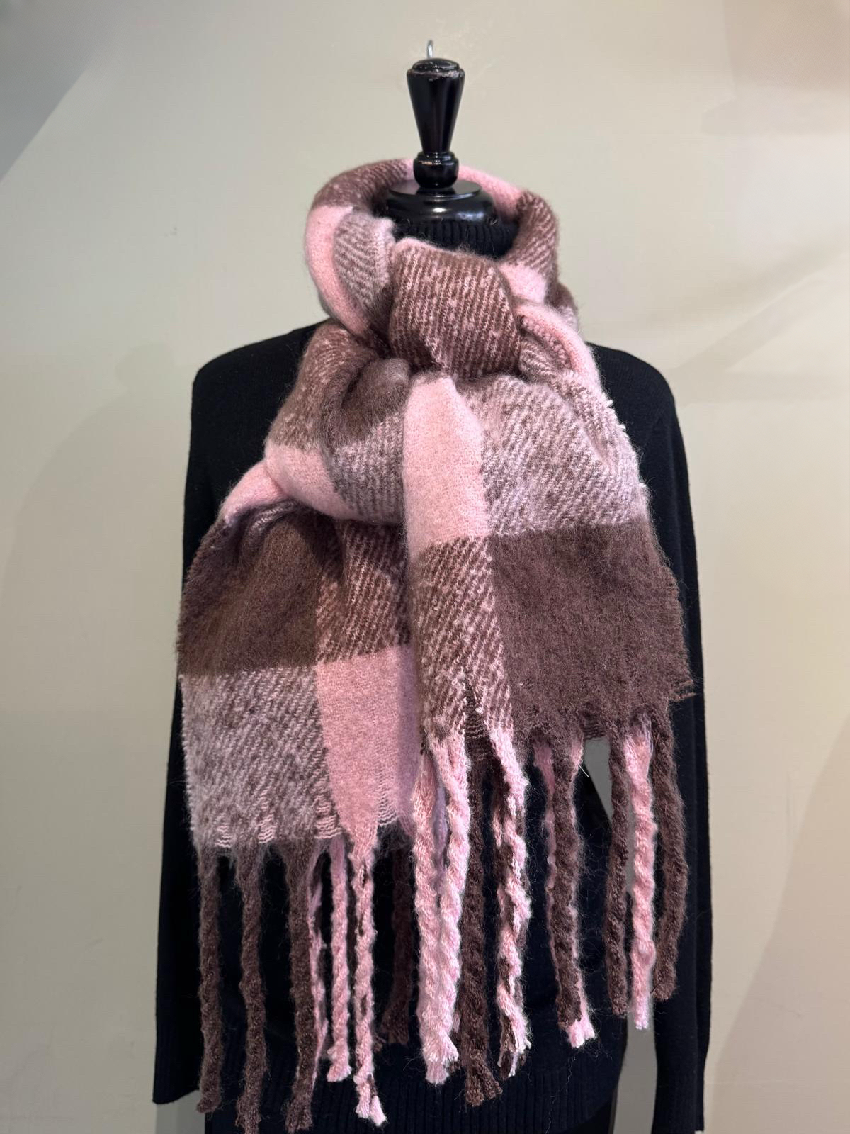 Katie Large Checked Blanket Scarf - Pastel Pink & Brown Or Pastel Blue & Brown