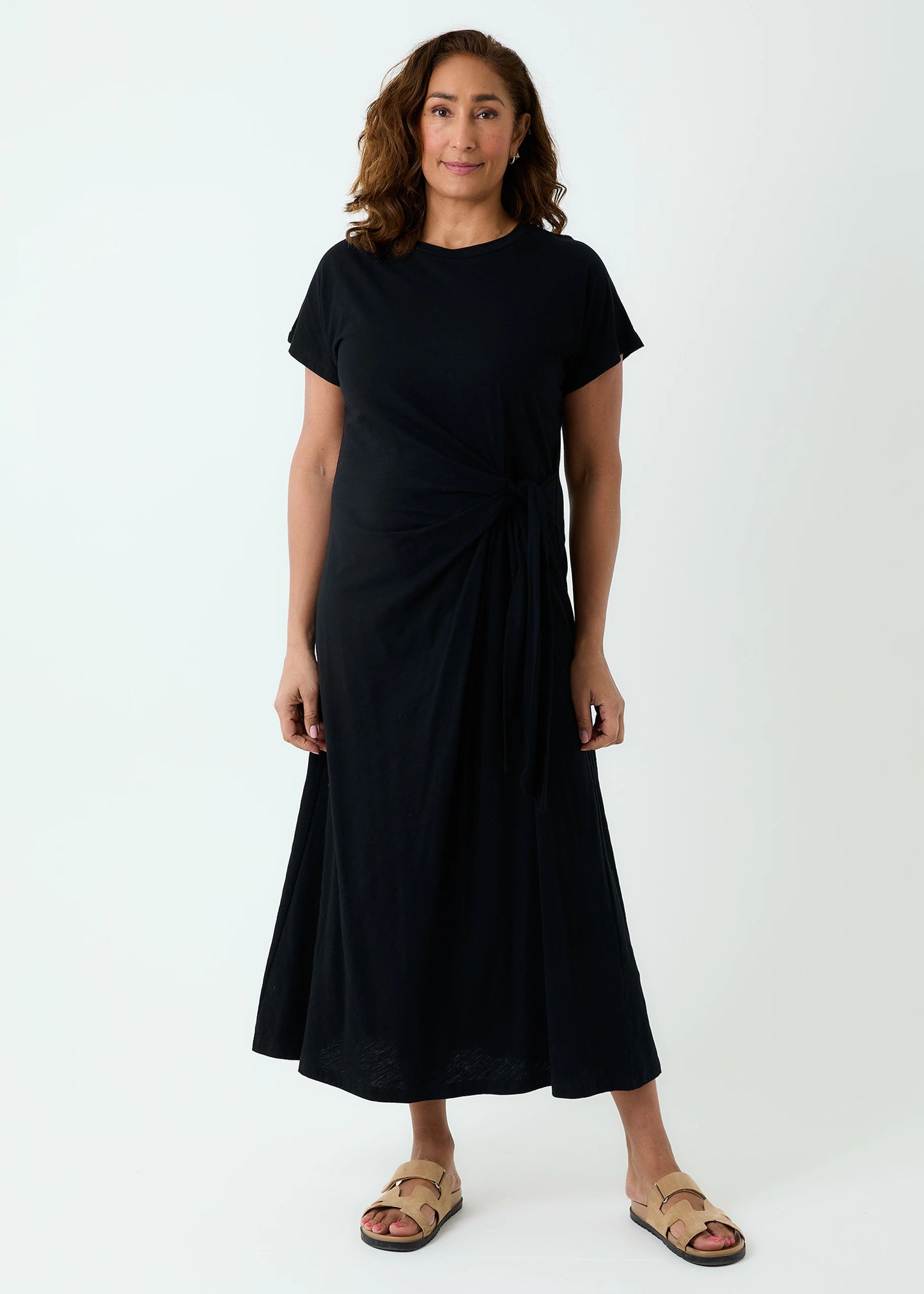 Sarah Everyday Drape Tie Waist Cotton Jersey Midaxi Dress